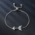Elegant adjustable silver arrow bracelet with cubic zirconia paving on a box chain - Arrow Style (SL348-1) / Silver