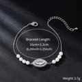 Detailed view of adjustable silver bracelet with marquise-cut stone and white pearls - Artificial Pearl with Marquise Zirconia Style (SL312)
