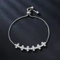 Adjustable silver box chain bracelet with sparkling flower cubic zirconia clusters - Seven Flowers Style (SL352-1) / Silver
