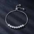 Elegant silver-tone adjustable bracelet featuring round micro-pave zircons for women - 8 Zirconias Fan Style (SL327-1) / Silver