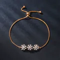 Elegant gold plated adjustable bracelet with three sparkling zircon flower charms - Side-by-Side Sunflowers Style (SL372-3)