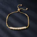 Adjustable gold plated box chain bracelet with micro-paved sparkling cubic zirconia - 11 Zirconias Square Bezel Style (SL328-2) / Gold