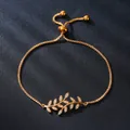 Adjustable gold plated copper bracelet with zircon leaf charm for women jewelry gift - Leaf Style (SL350-3) / Gold