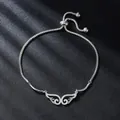 Elegant silver-toned adjustable box chain bracelet with zircon-encrusted angel wings - Angel Wings (SL345-1)