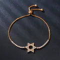 Adjustable gold plated copper bracelet with zircon encrusted Star of David pendant - Star Style (SL360-2)