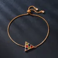 Exquisite adjustable gold-plated copper bracelet featuring a colorful zircon triangle charm - Triangle Style (SL374-3)