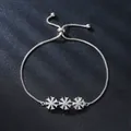 Elegant silver-colored zircon flower charm adjustable bracelet for bridal weddings - Three Radial Flowers Style (SL372-1)