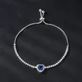 Adjustable silver-plated bracelet featuring a sparkling blue heart-shaped central stone - Heart Shape Blue Main Stone Style (SL280-7)