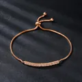 Rose gold adjustable slider bracelet with baguette-cut sparkling zircons - Rectangular Zirconia Row Style (SL324-3)