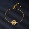 Elegant gold-tone adjustable ship wheel bracelet encrusted with micro-pave cubic zirconia - Rudder Design Style (SL337-2)