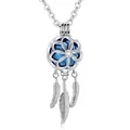 Collana diffusore aromaterapia acchiappasogni con ciondolo a fiore traforato e piume - Blu