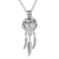 Elegante collana medaglione diffusore olio essenziale acchiappasogni con nappe in piuma - Argento