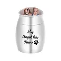 Personalized stainless steel pet cremation urn with custom photo and angel paws text - Silver