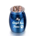 Blue metallic keepsake pet cremation urn featuring My Angel has Paws text and paw print - Blue