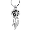 Silver aromatherapy dreamcatcher cage keychain featuring hollow flower and feather tassels - Black