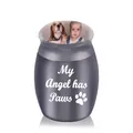 Custom grey pet cremation urn memorial featuring a heart-warming paw print design - Dark Gray