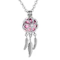 Collana diffusore di aromi acchiappasogni argento con perla rosa e tre piume - Rosa