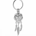 Silver alloy aromatherapy dreamcatcher keychain with hollow flower and feathers - Silver