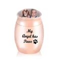 Customizable rose gold metallic pet memorial urn engraved with My Angel has Paws - Rose Gold