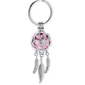 Porte-clés médaillon d'aromathérapie argenté avec perle rose et plumes suspendues - Rose