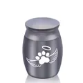 Small dark grey stainless steel pet urn featuring angel wings and paw print engraving - Black