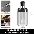 Lead-free glass seasoning jar with integrated spoon and black lid for kitchen - Dark Black (Round Integrated Lid Spoon) / 1 Piece (With Sticker)