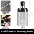 Lead-free glass seasoning jar with integrated spoon and lid, 14cm height - Dark Black (Round Integrated Lid Spoon) / 2 Pieces (With Sticker)