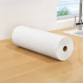 Roll of 50 textured white disposable kitchen cleaning cloths on a wooden countertop - 1 Roll 50 Sheets