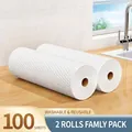 Two rolls of absorbent disposable kitchen cleaning rags with honeycomb texture, 100 sheets - 2 Rolls 100 Sheets