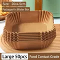 Pack of 50 Large Square Disposable Air Fryer Paper Liners 20x4.5cm Food Grade Brown - Square Style / 50 Pieces/Pack Large Blister Pack
