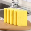 Set of 5 yellow natural wood pulp cellulose sponges for kitchen dishwashing and cleaning. - Thickened / 1 Piece