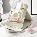 Large portable folding desktop makeup mirror with cream textured cover 19.7cm x 15.3cm - L / White