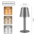 Lampe de table LED tactile rechargeable sans fil, argent anodisé avec abat-jour translucide. - Argent Anodisé / Gradation 3 Couleurs (Avec Chargeur) / Argent