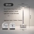 Modern silver aluminum table lamp with Type-C charging and touch switch 28.5cm - 3 Color Touch Stepless Dimming / Silver