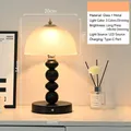 Vintage Wabi-Sabi Nachttischlampe in Kürbisform mit Glasschirm und schwarzem Metallsockel. - Kürbis Stil / Stecker-Modell (3-Farben-Wechsel)