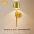 Applique murale LED dorée moderne pour l'ambiance de chambre avec charge sans fil - Gradation à Trois Couleurs Tactile Supérieure / Or