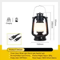 Portable black retro LED camping lantern with Type-C charging and three dimmable light modes - Touch Switch / 3-Color Dimming / Black