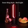 Modern oval LED bar table lamp with ambient red light, 35.7cm tall, black base - Inner Ring Style (With Charger) / Red