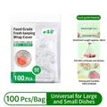100pcs food-grade disposable elastic plastic wrap covers for plates and bowls - 100 Pieces/Pack in Color Bag