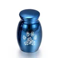 Blue metallic 16x25mm memorial cremation urn for pet ashes with white paw print - Blue