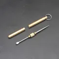 Portable brass toothpick and earpick set with protective keychain case - Double-Ended Integrated Toothpick (121515)