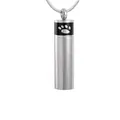 Cylindrical pet cremation urn necklace with paw print design in silver stainless steel - Cylindrical Paw Print Style (Includes Snake Chain)