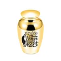 Elegant gold memorial cremation urn with heart and wings design for human or pet ashes - Gold