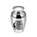 Silver stainless steel cremation urn for human or pet ashes with memorial quote - Silver