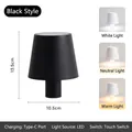 Minimalist black portable LED table lamp with Type-C charging for bar and restaurant. - Cylinder Style / Plastic Style-TYPE C / Black