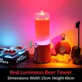 2L roter LED-leuchtender Bierturm-Getränkespender mit Zapfhahn für Bar und Party - Regenbogen / Kapazität / Rot