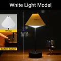 Minimalist black cordless LED bar table lamp with pleated conical shade and button switch - White Light (Charger Included) / Push Button Switch / White