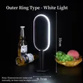 Moderne schwarze ovale LED Akku Tischlampe mit kaltweißem Licht für Bars und Cafés - Äußerer Ring Stil (Mit Ladegerät) / Kaltweiß