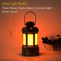 Vintage iron LED lantern with yellow light for bar or cafe decor, 25cm height - Flame Light Style / With Charger