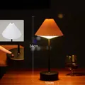 Rechargeable warm white LED desk lamp with pleated shade for bars - Warm White Light (Charger Included) / Push Button Switch / White